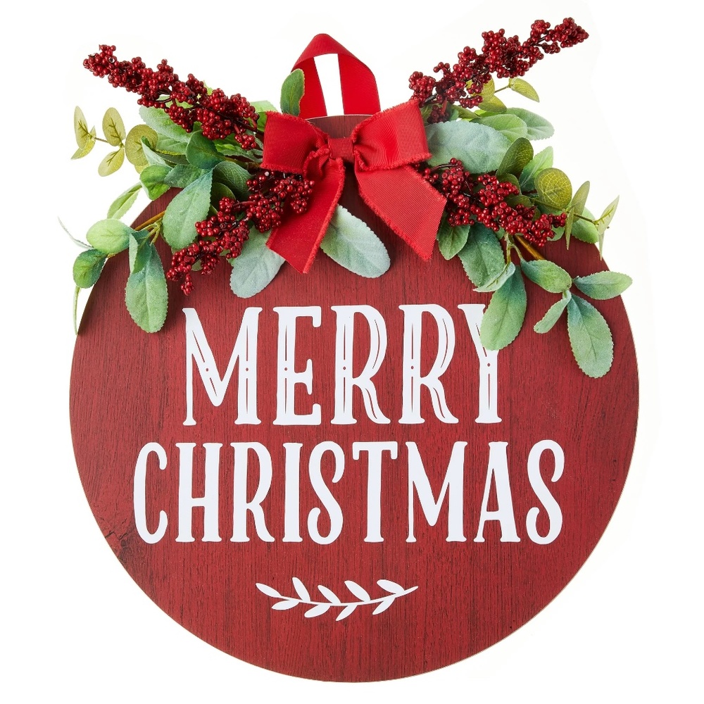 NEW Greenery 15-inch Christmas Circle Sign,Merry Christmas  RED  Wall decor